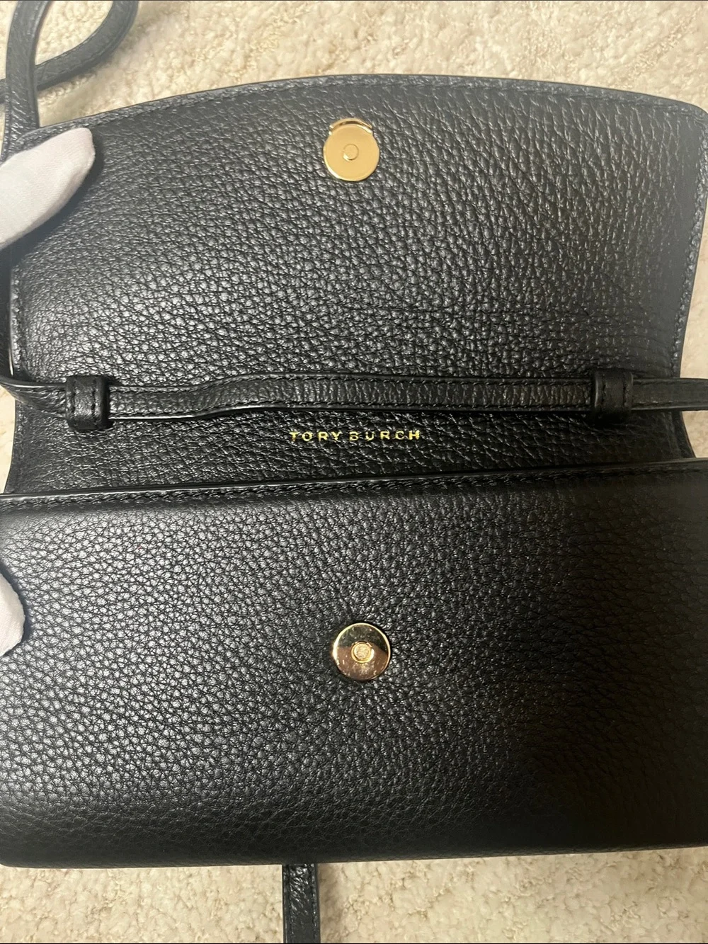Tory Burch Women's Black Leather Crossbody Bag with Gold Accent
